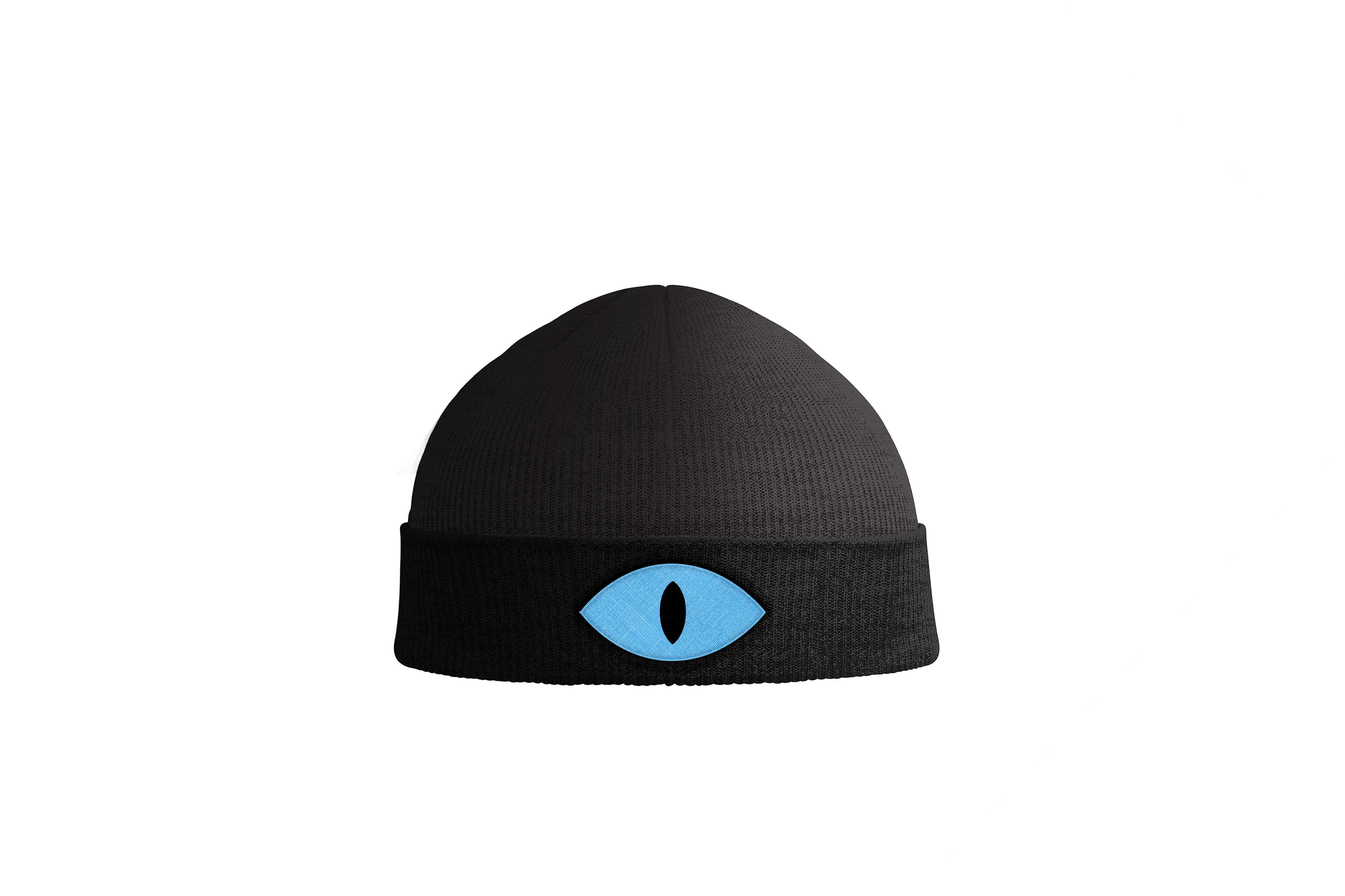 Cult of the Lamb Blue Embroidered Eye Beanie Hat (Black