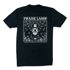 //merch.devolverdigital.com/cdn/shop/products/Praise-Lamb_white-on-black_tshirt_back-render_1024x1024.jpg?v=1674818622 Cult of the Lamb Praise Lamb T-Shirt (Black)
