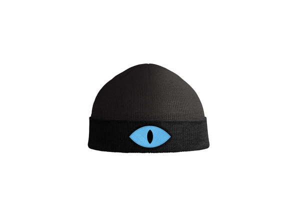 Cult of the Lamb Blue Embroidered Eye Beanie Hat (Black