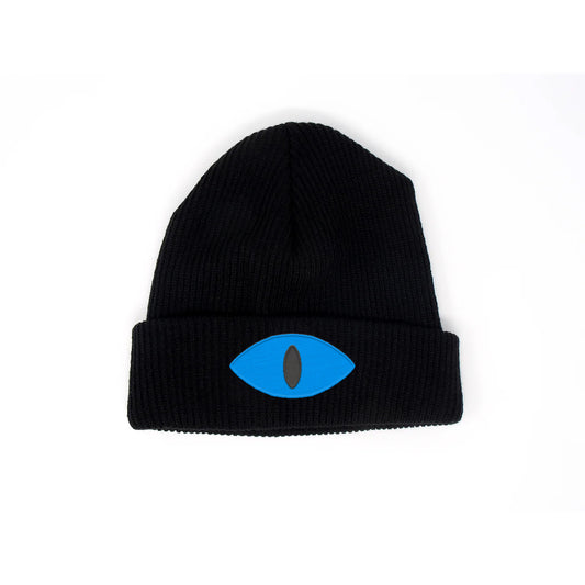 Cult of the Lamb Blue Embroidered Eye Beanie Hat (Black)