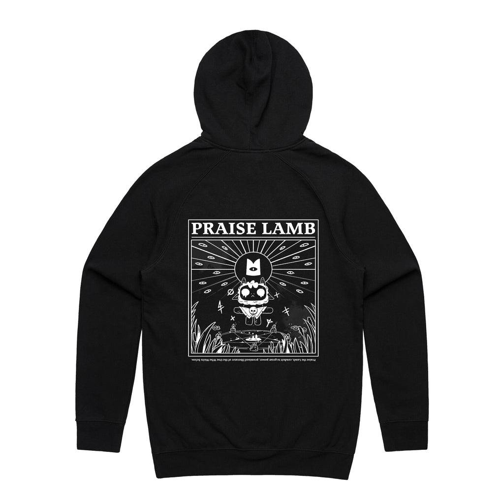 Cult of The Lamb Praise Lamb Hoodie (Black, Screenprinted) Devolver