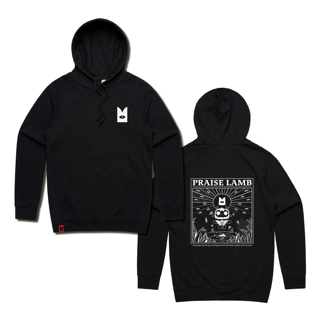 Cult of The Lamb Praise Lamb Hoodie (Black, Screenprinted) Devolver